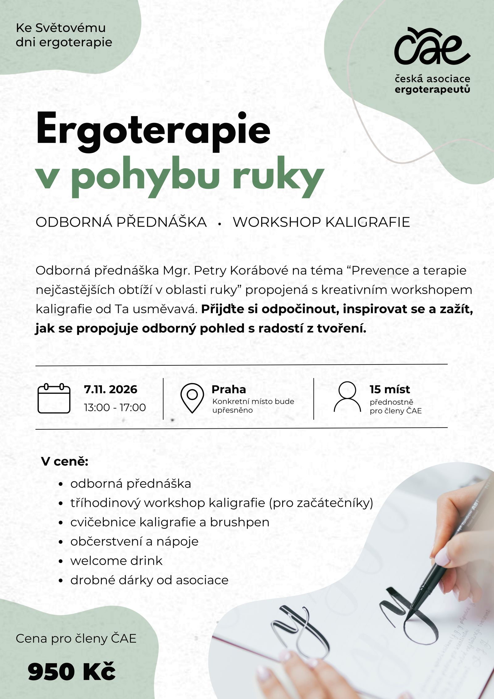 Ergoterapie v pohybu ruky: odborná přednáška a workshop kaligrafie